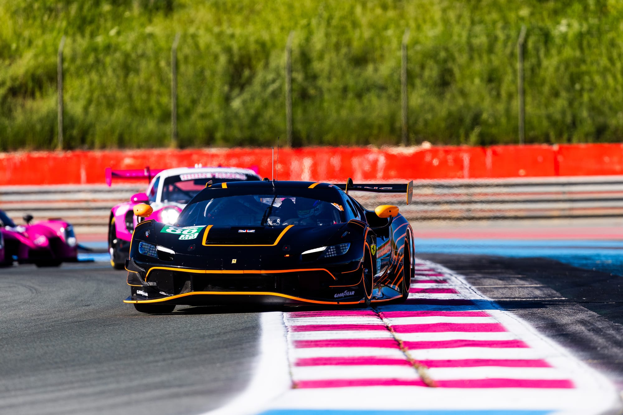 GR Racing Ferrari 296 LMGT3 competing in the European Le Mans Series at the 4h of Le Castellet