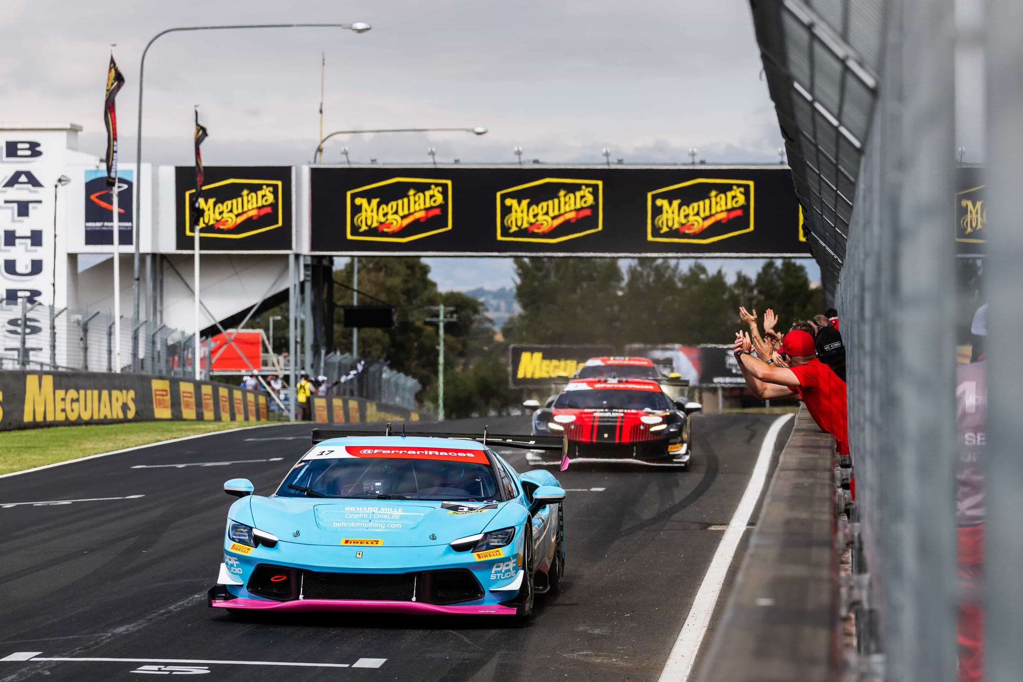 Enzo Cheng leading the opening race of the Ferrari Challenge Australasia 2026 season in Bathurst