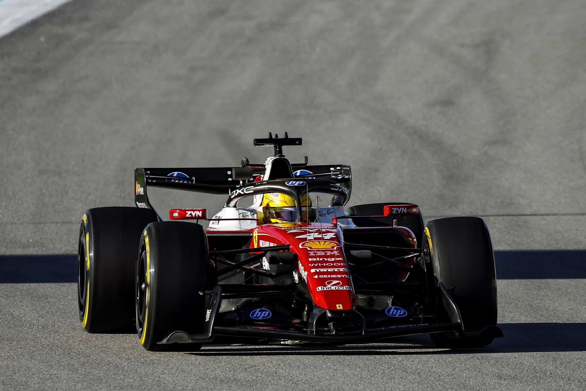 Lewis Hamilton in Barcelona testing the SF-26 Ferrari F1 car