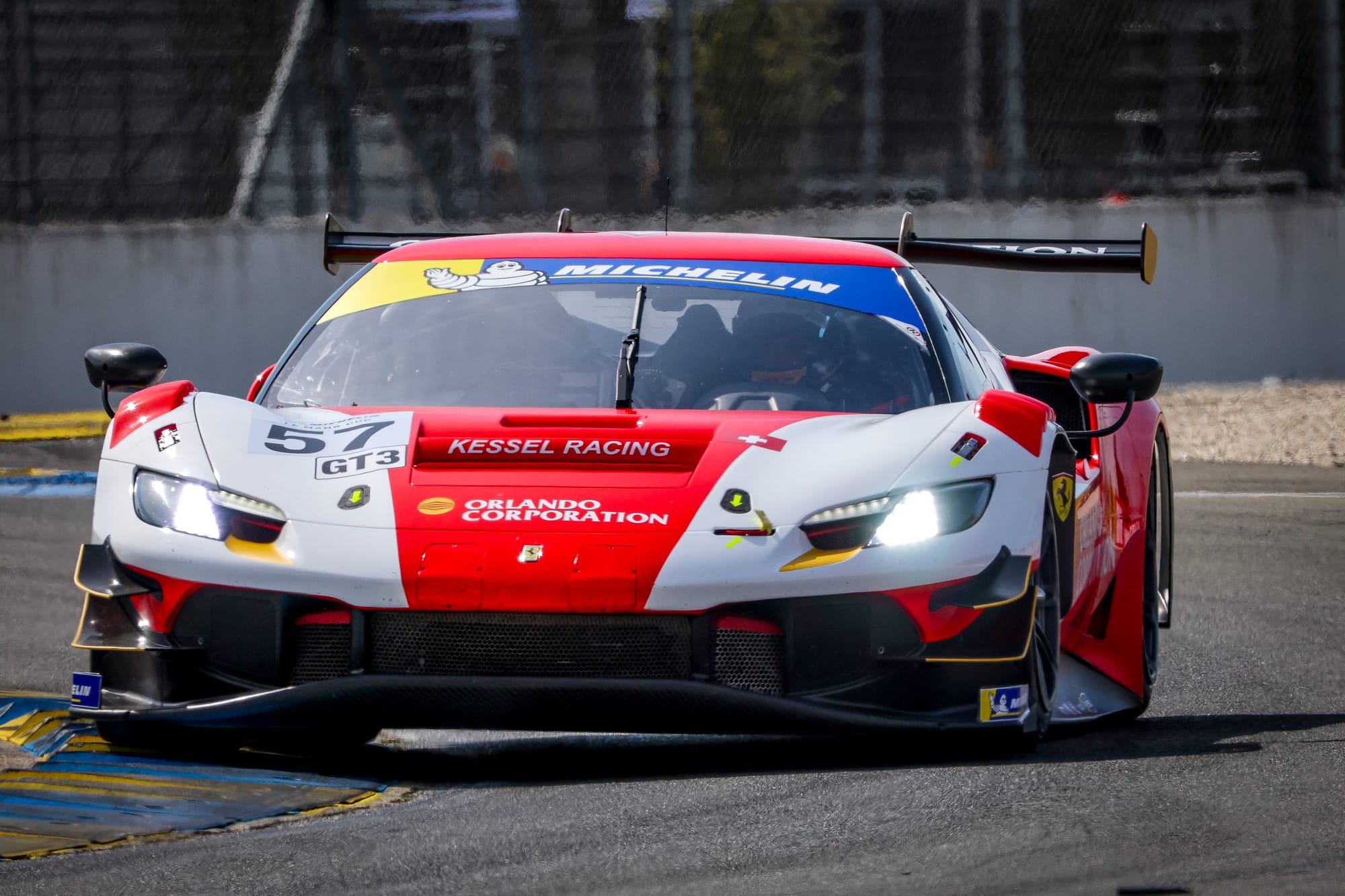 A Kessel Racing Ferrari GT3 competiting in the 2024 Michelin Le Mans Cup