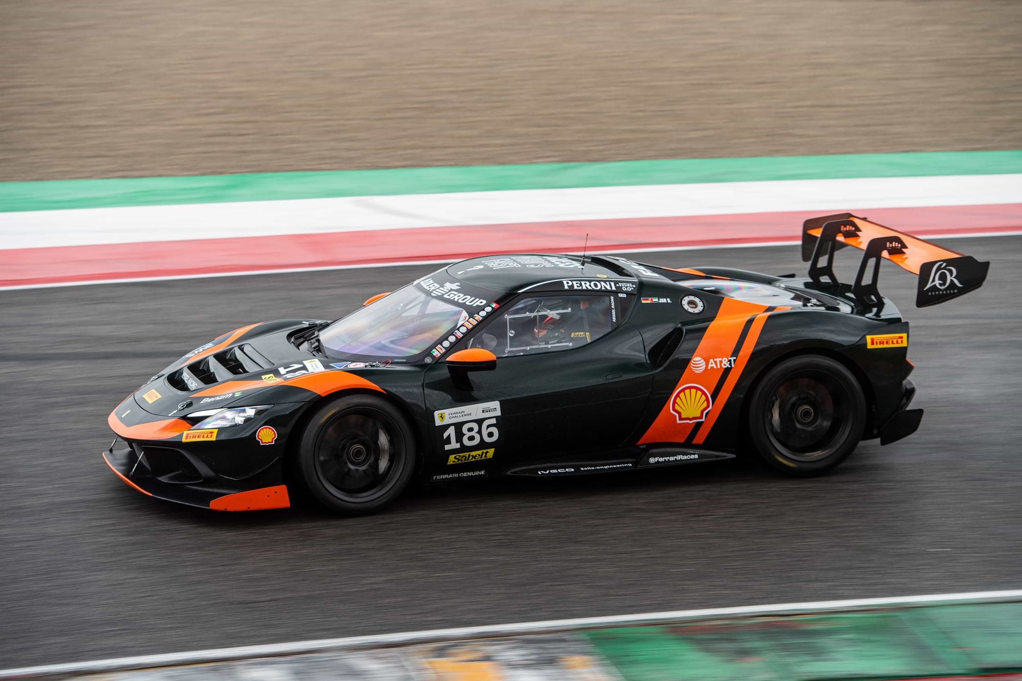 The #186 Ferrari 296 Challenge competiting in Italy