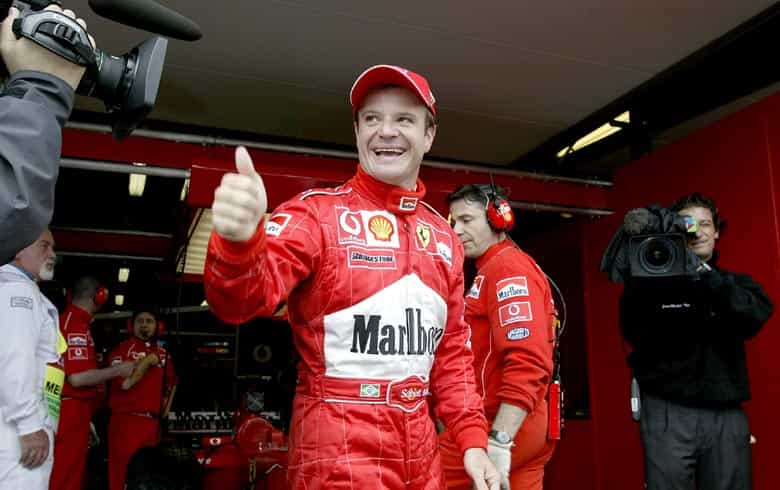 Rubens Barrichello in the Ferrari F1 garage