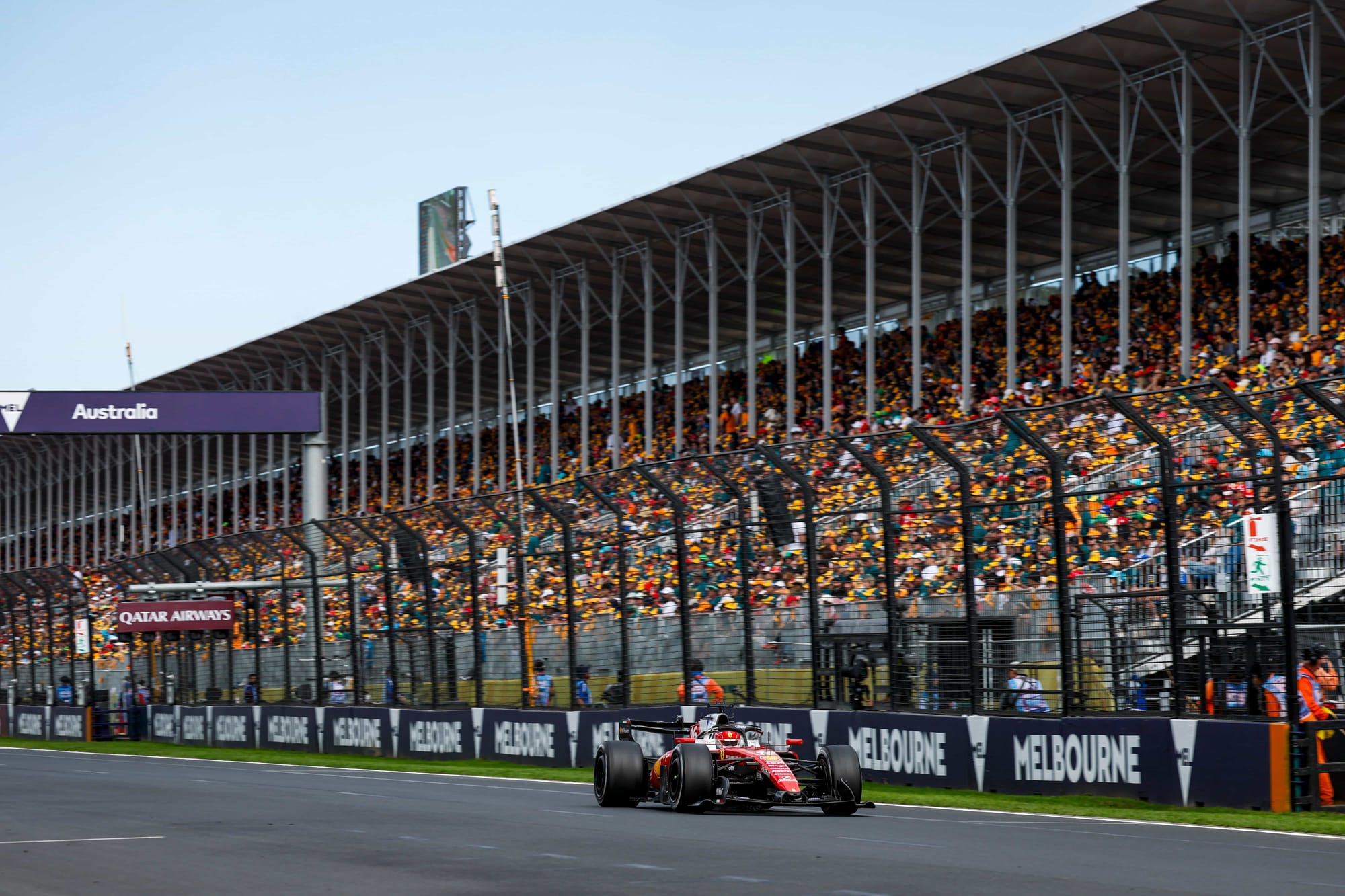 The Ferrari SF-26 crossing the line at the 2026 F1 Melbourne Grand Prix