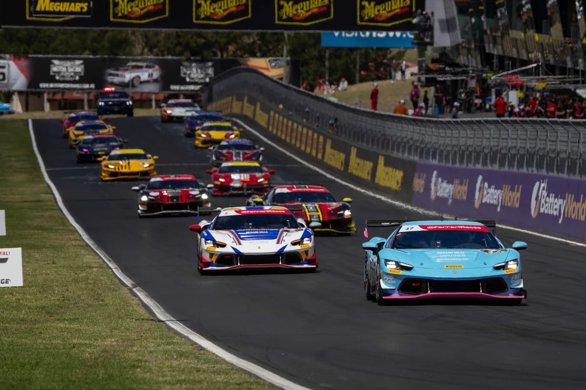 The start of the Ferrari Challenge Australasia 2026 opening race in Bathurst 