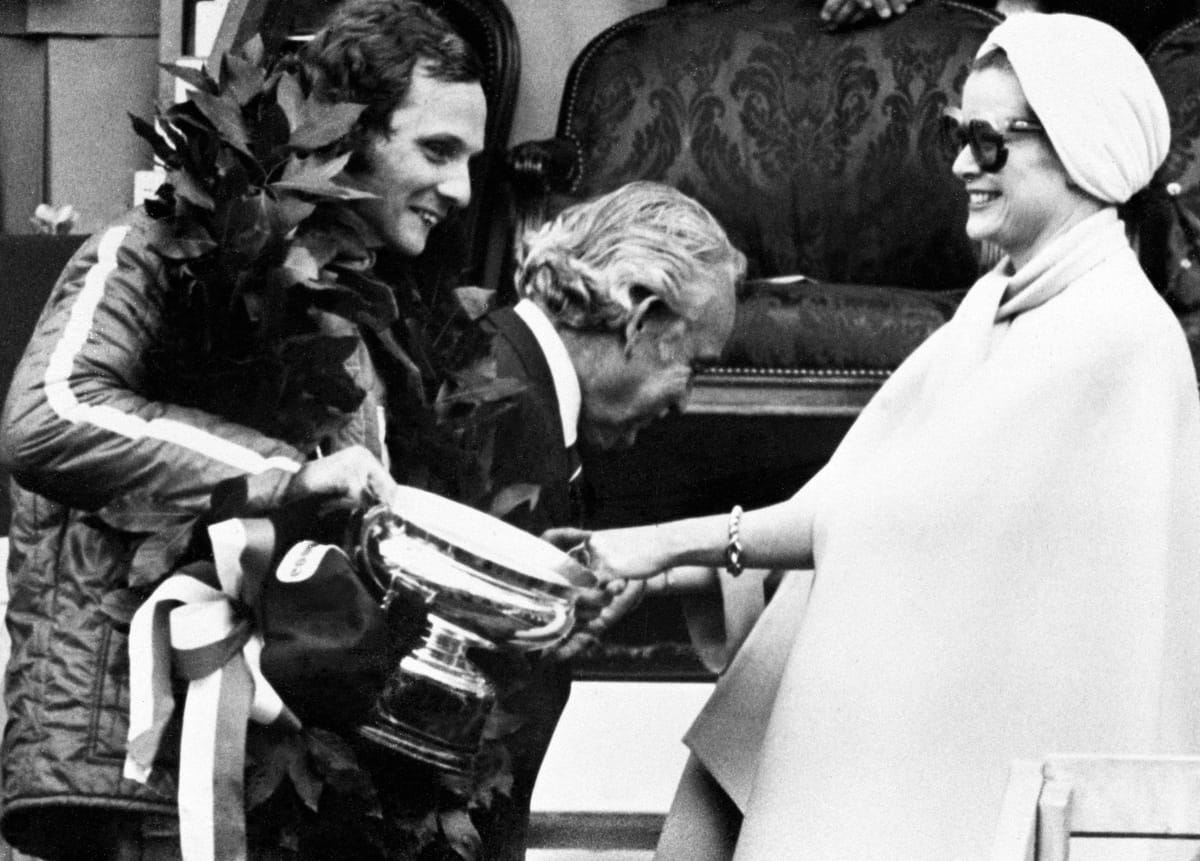 Nicki Lauda winning for Ferrari at the F1 Monaco Grand Prix