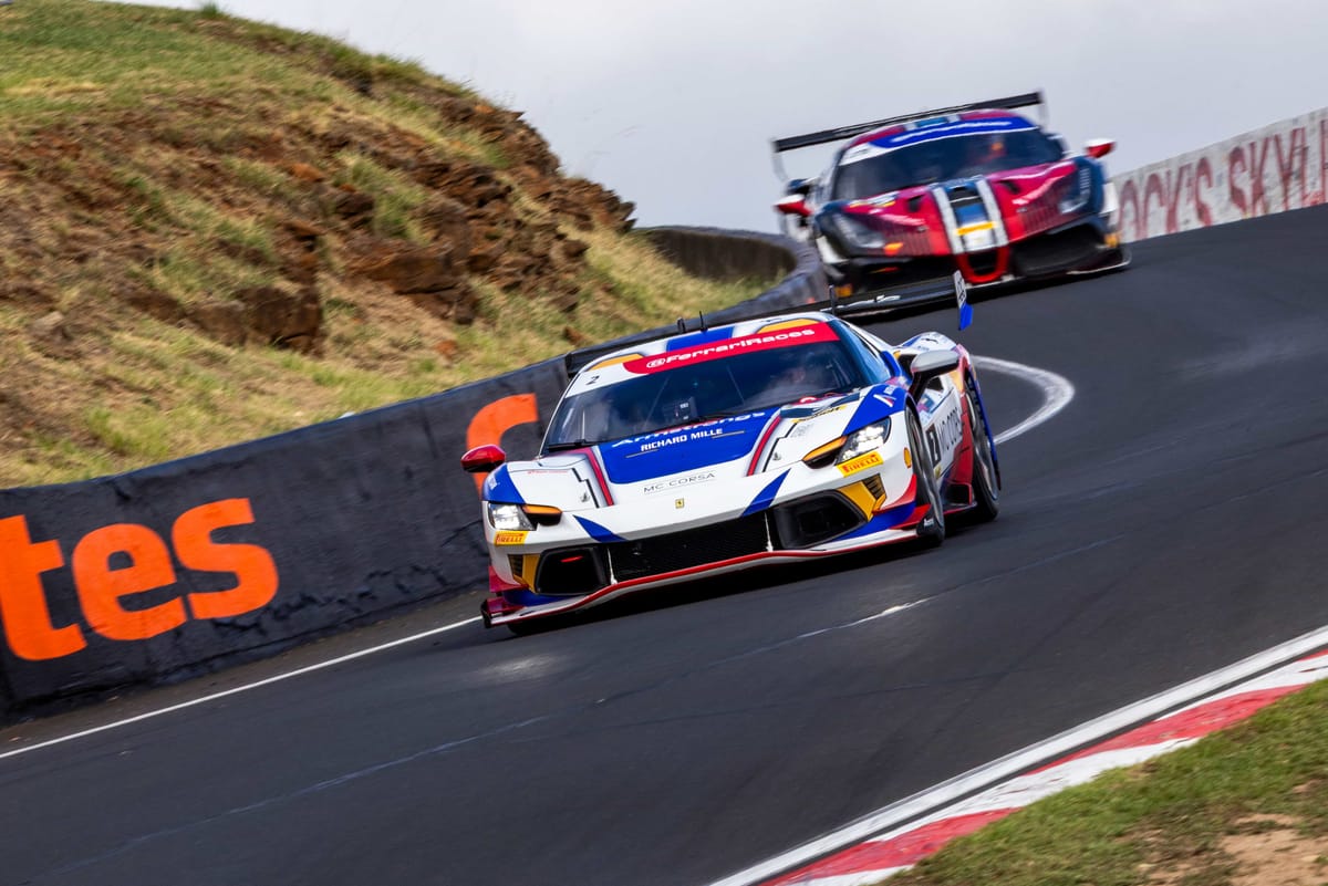 Two Ferrari Challenge Australasia competitors competing at Bathurst in 2026