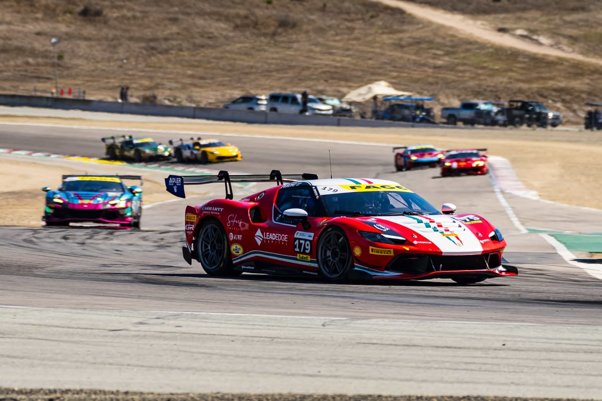 A 2026 Ferrari 296 Challenge driving at Thermal in the Ferrari Challenge North America weekend