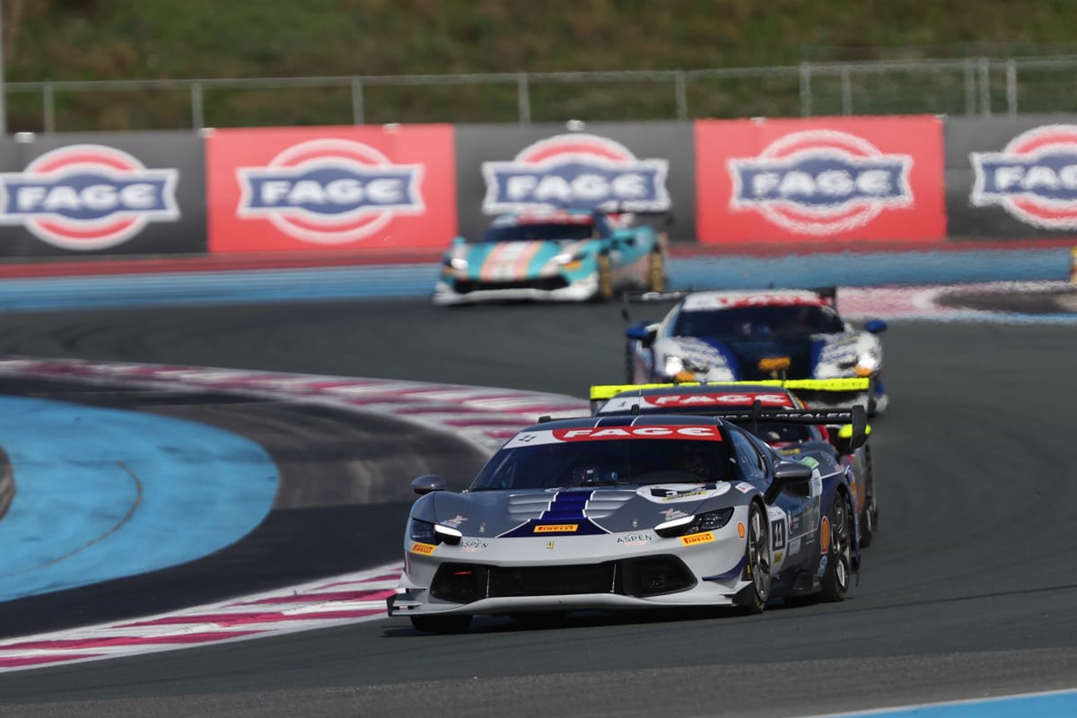 Bradley Yates in the lead at Le Castellet during the 2026 Ferrari Challenge UK race 