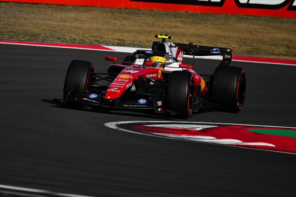 Lewis Hamilton racing at the 2026 F1 China Grand Prix where he got a podium for Ferrari