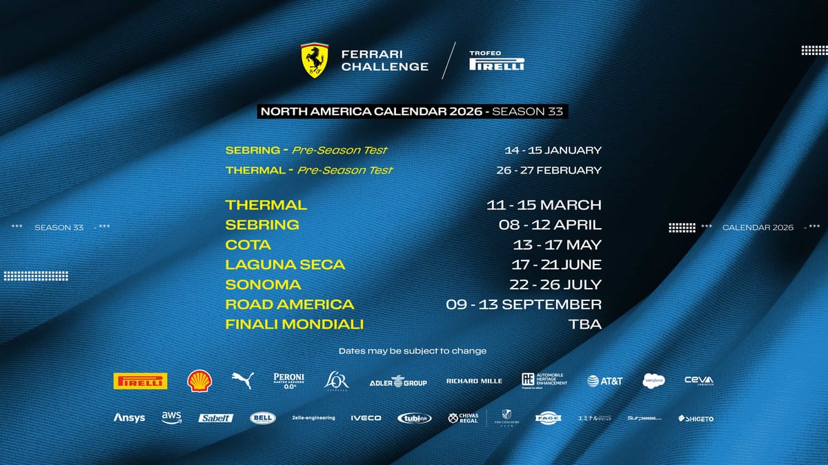 An image of the Ferrari Challenge North America 2026 schedule