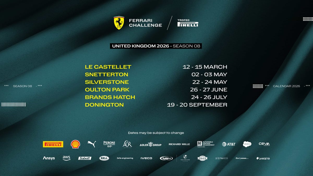 An image of the Ferrari Challenge UK 2026 calendar