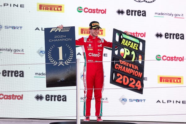 Formula 2 driver Rafael Camara celebrating his Formula Regional European Championship victory