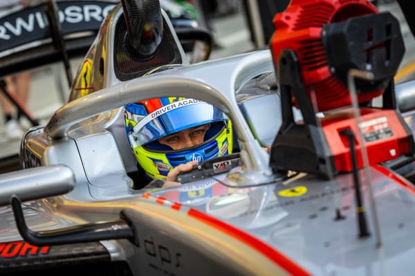Scuderia Ferrari Driver Academy prospect and F2 driver Dino Beganovic in his car ahead of a race