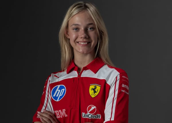 F1 Academy driver and Ferrari prospect Alba Hurup Larsen posing ahead of the 2026 Chinese GP