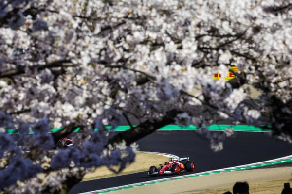 Charles Leclerc and Lewis Hamilton driving for Ferrari at the Japanese Grand Prix