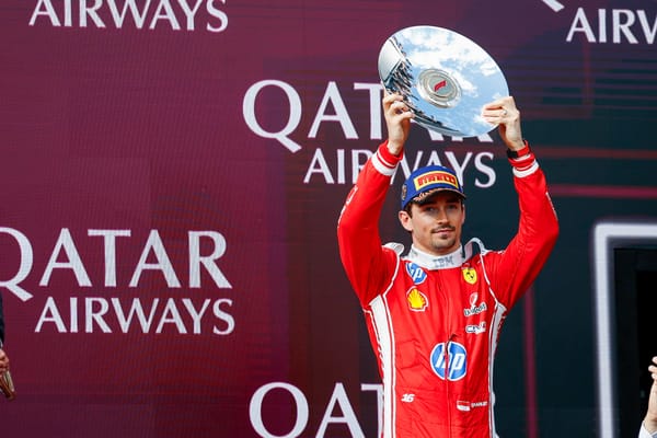 Charles Leclerc on the podium at the 2026 Formula 1 Australian Grand Prix for Ferrari